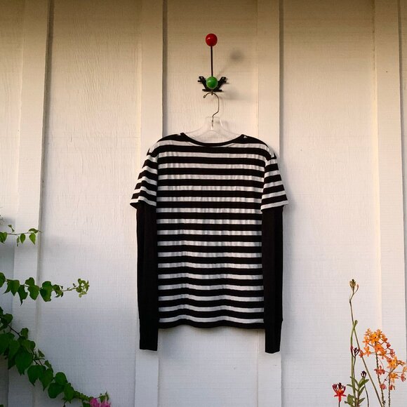 R13 Black & Ecru Stripe Double Thermal Tee - Picture 8 of 11